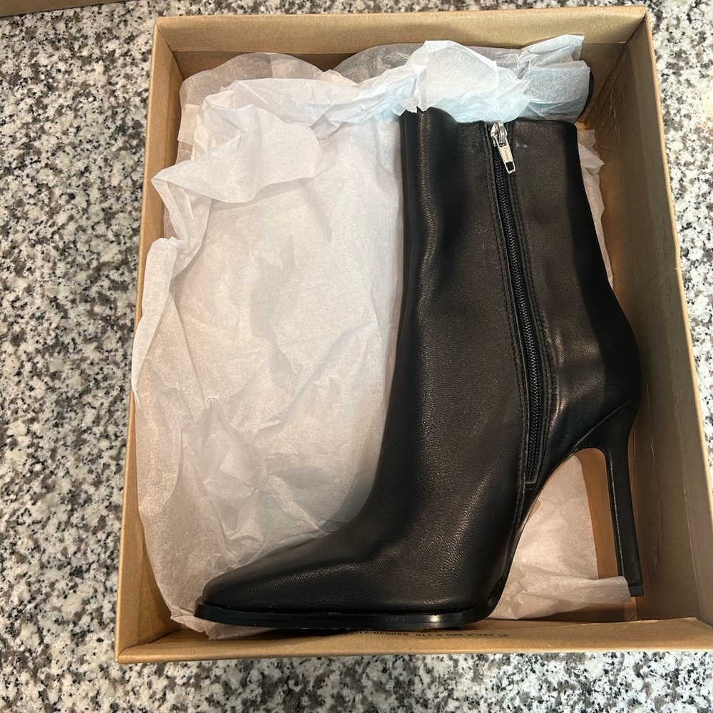 black heeled ankle boots. leather